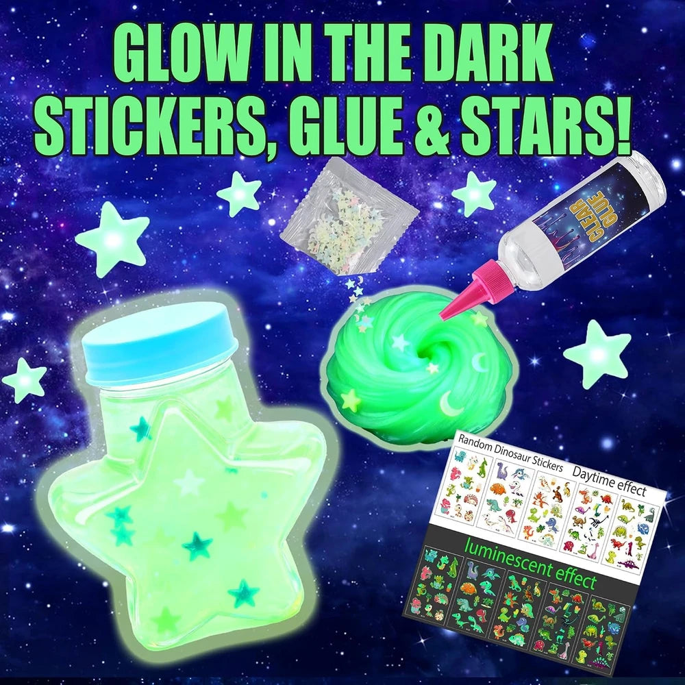 Mini Galaxy Slime Kit for Kids Ages 8–12, Making Butter Slime,Sparkling,Crunchy,Jelly Cubes Slime,Stress Relief Toys,Craft,Diy with Glow-In-The-Dark Stickers,Christmas for Boys&Girls