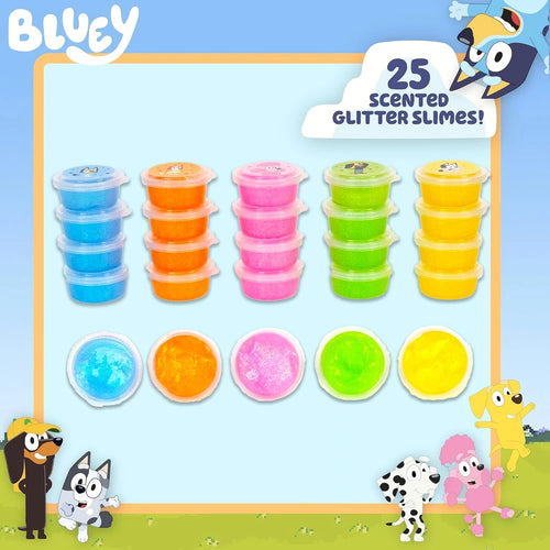 Bluey Ultimate Compounds Set, 25 Pack of Scented Glitter Slime, Resealable Containers with Stickers, Birthday Bulk Slime Party Favors, Sensory Toys, Goodie Bags Stuffers for Kids