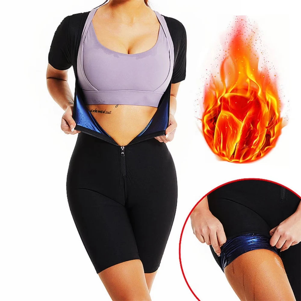 Sauna Suit for Women, Weight Loss Sauna Shirt, Waist Trainer Sweat Vest, Belly Workout, 3 in 1 Full Body Shaper Workout Top Black+Blue XL