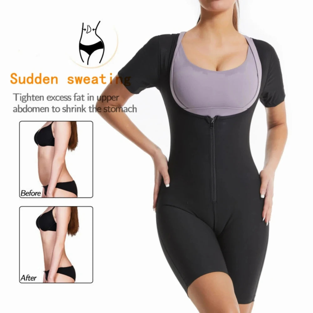 Sauna Suit for Women, Weight Loss Sauna Shirt, Waist Trainer Sweat Vest, Belly Workout, 3 in 1 Full Body Shaper Workout Top Black+Blue XL
