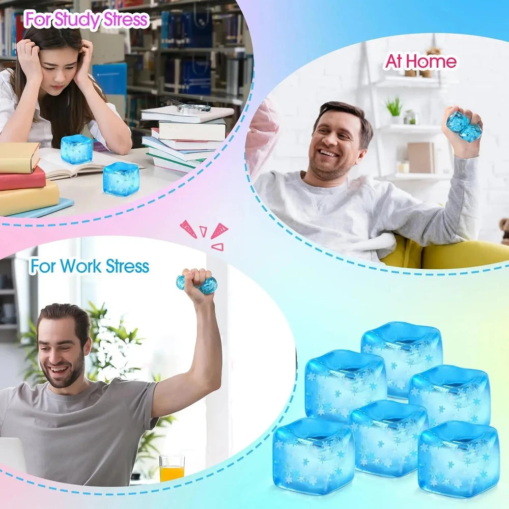 Experience the Fun with 1/6PCS Rainbow Maltose Ice Cube Stress Balls - Sensory Squishy Toys for Stress Relief and Kids Party Favors!