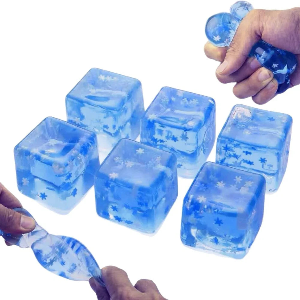 Experience the Fun with 1/6PCS Rainbow Maltose Ice Cube Stress Balls - Sensory Squishy Toys for Stress Relief and Kids Party Favors!