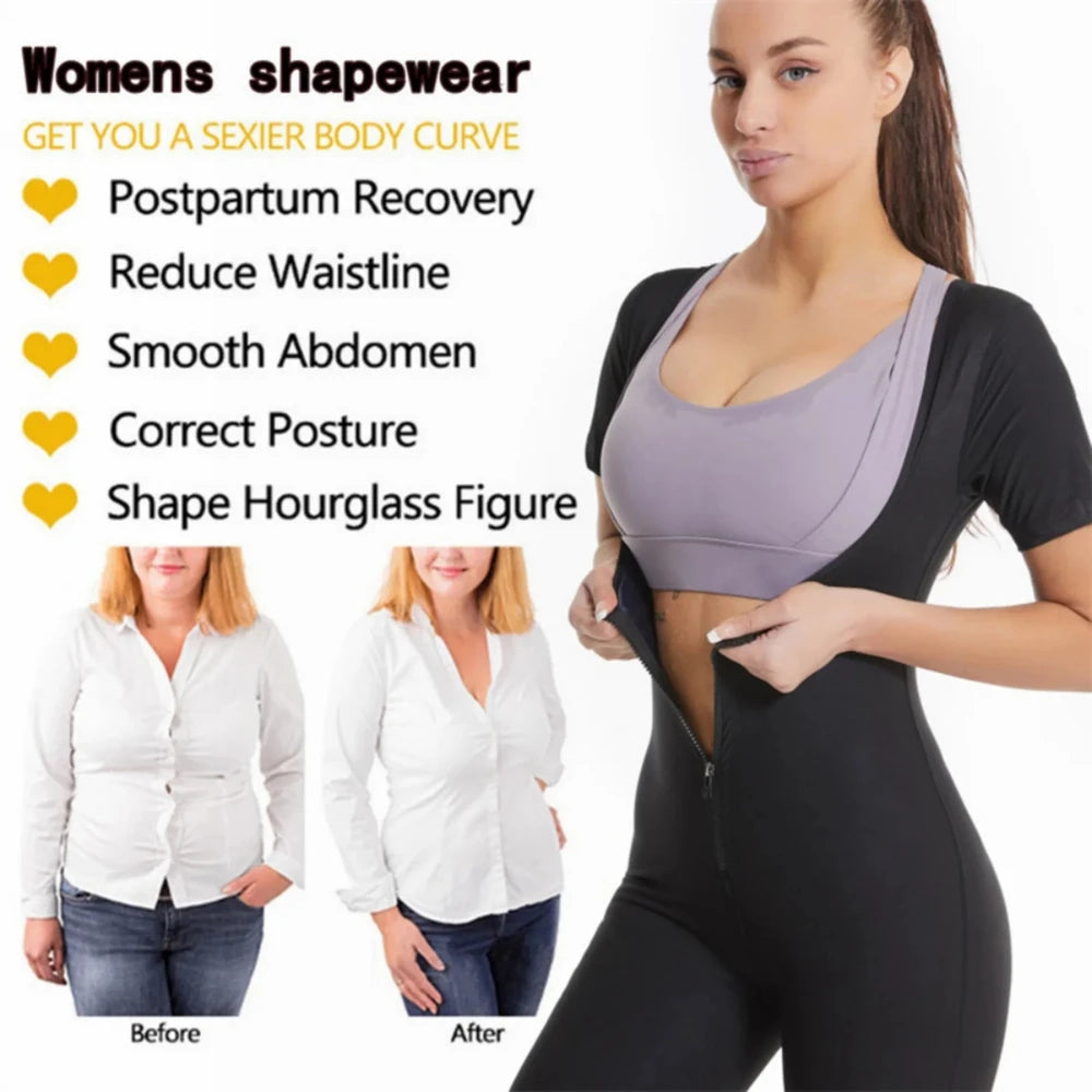 Sauna Suit for Women, Weight Loss Sauna Shirt, Waist Trainer Sweat Vest, Belly Workout, 3 in 1 Full Body Shaper Workout Top Black+Silver M