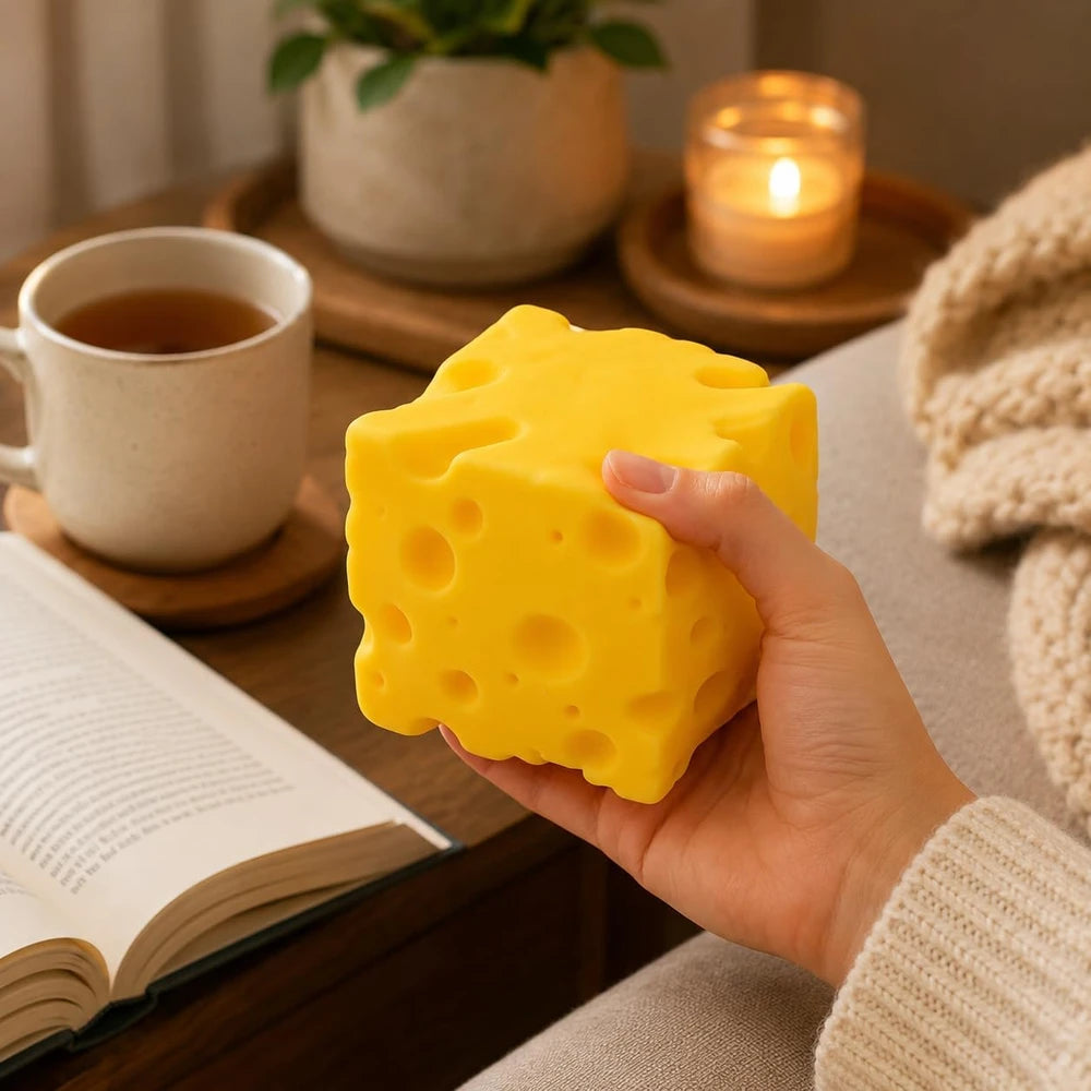 Delightful Cheese Squishy Toy - 1 Pack of Soft, Stress-Relieving Cheese-Shaped Squeeze Toy for Adults - Perfect Novelty Gift in Bright Yellow